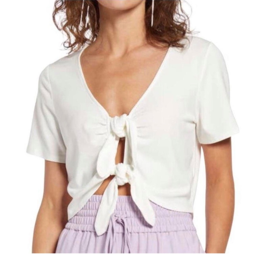 Open Edit Nordstrom White Tie-Front Crop Top